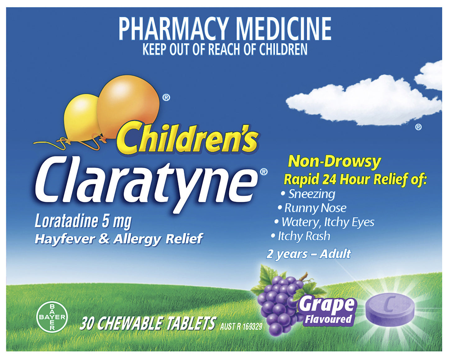 Children's Claratyne Allergy & Hayfever Relief Antihistamine Grape Chewable Tablets 30 pack