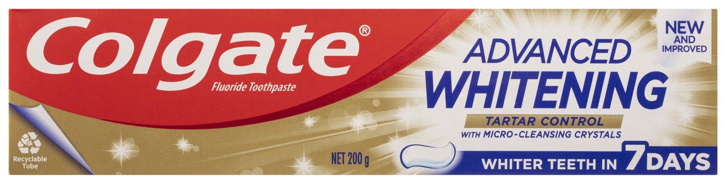 Colgate Advanced Whitening Tartar Control Toothpaste, 200g, with Micro-Cleansing Crystals