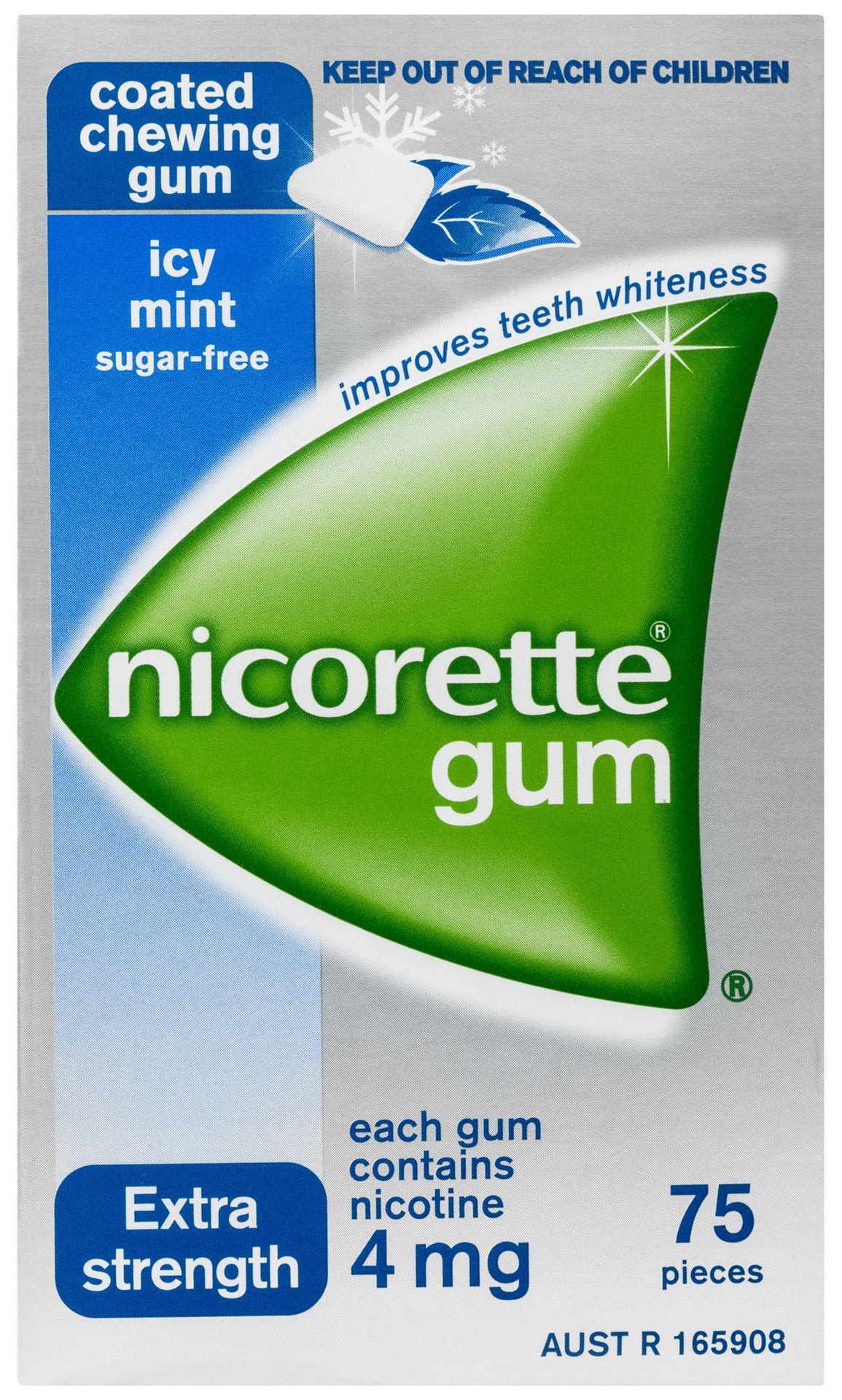 Nicorette Quit Smoking Extra Strength Nicotine Gum Icy Mint 75 Pack