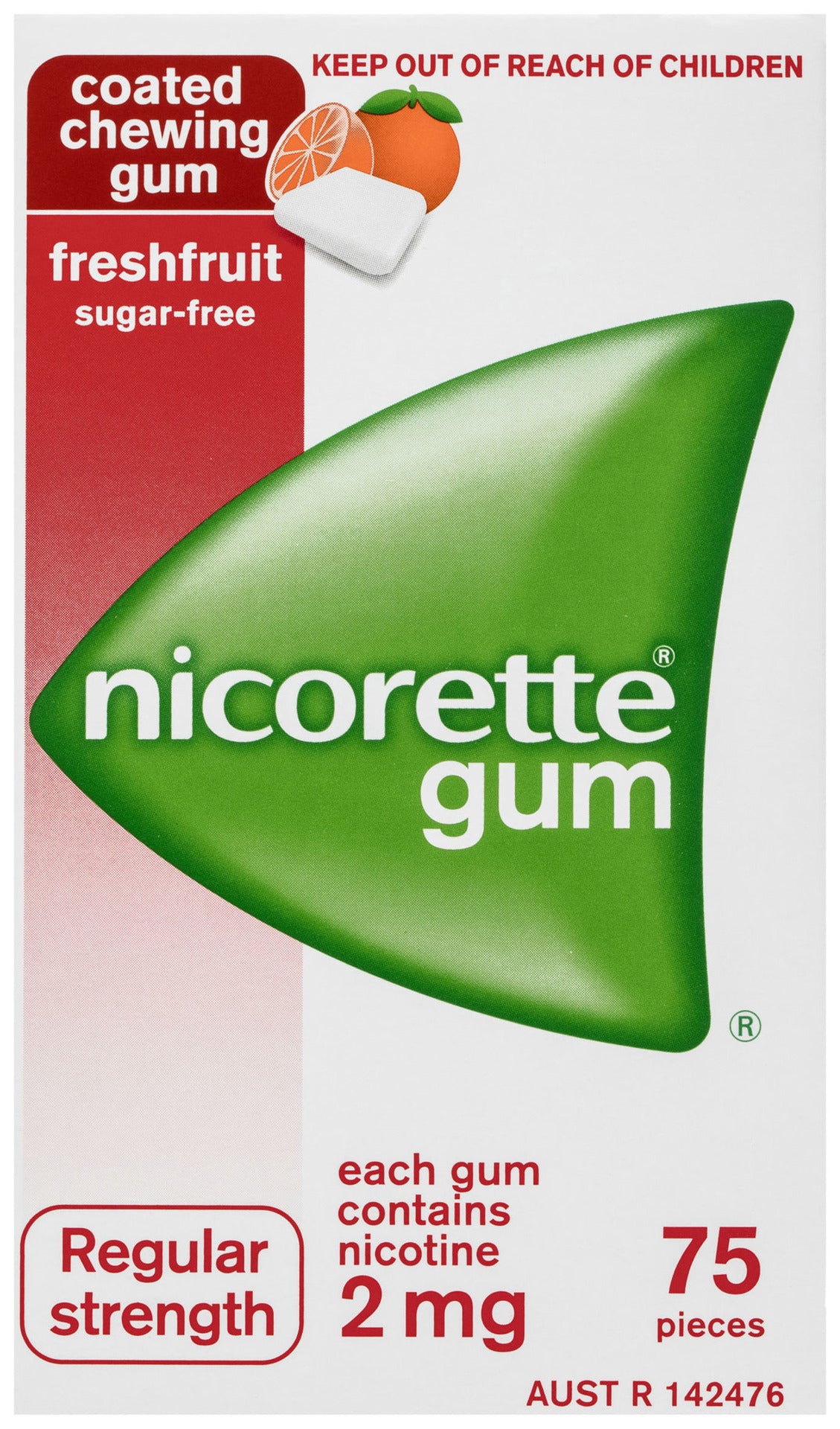 Nicorette Quit Smoking Regular Strength Nicotine Gum Freshfruit 75 Pack