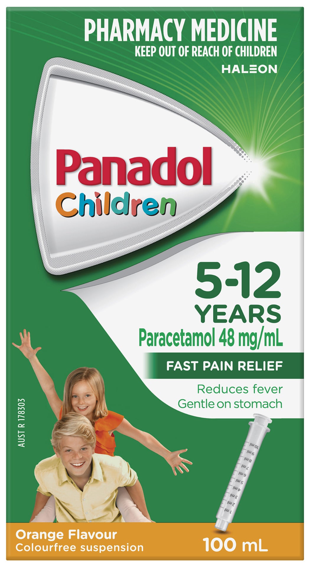Panadol Children 5-12 Years Suspension, Fever & Pain Relief, Orange Flavour, 100 mL