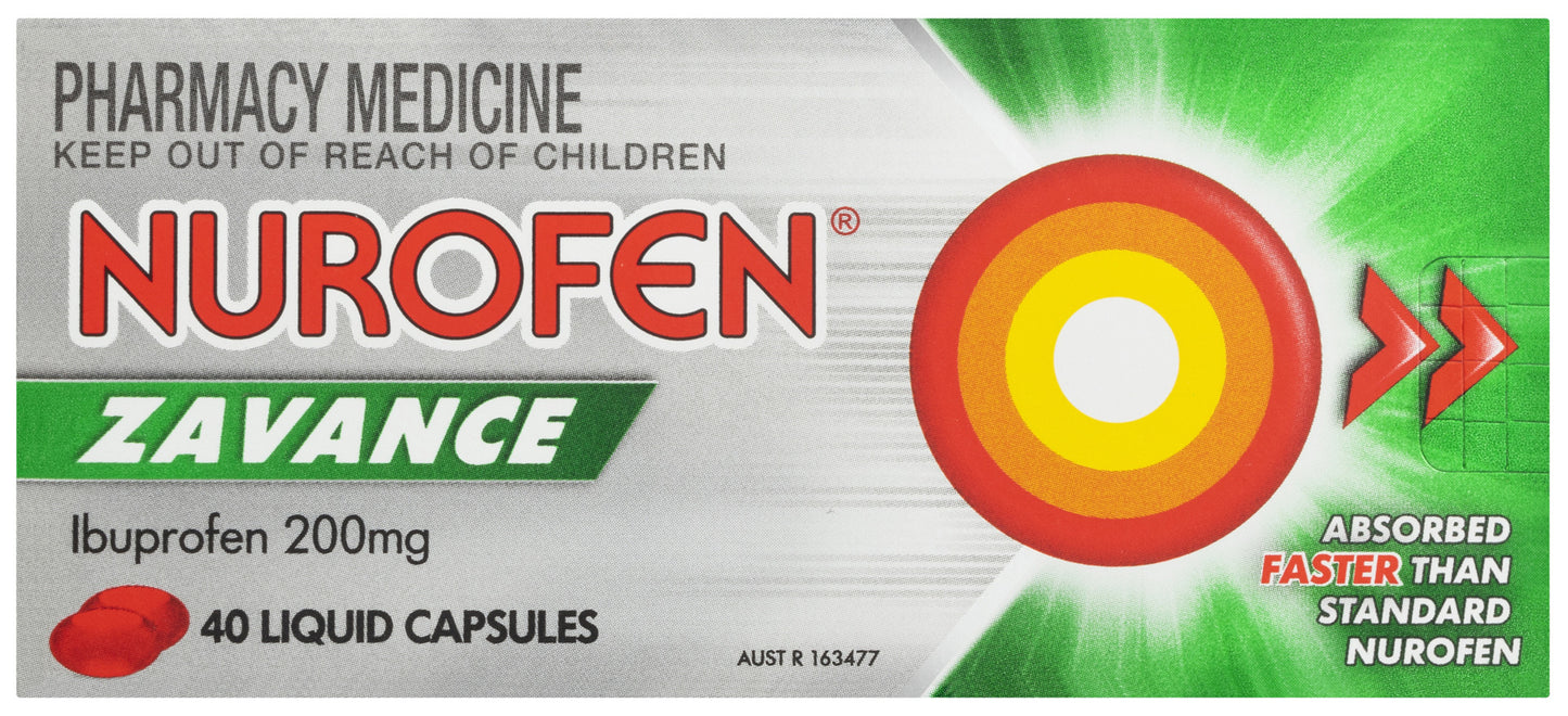 Nurofen Zavance Fast Pain Relief Liquid Capsules 200mg Ibuprofen 40 Pack