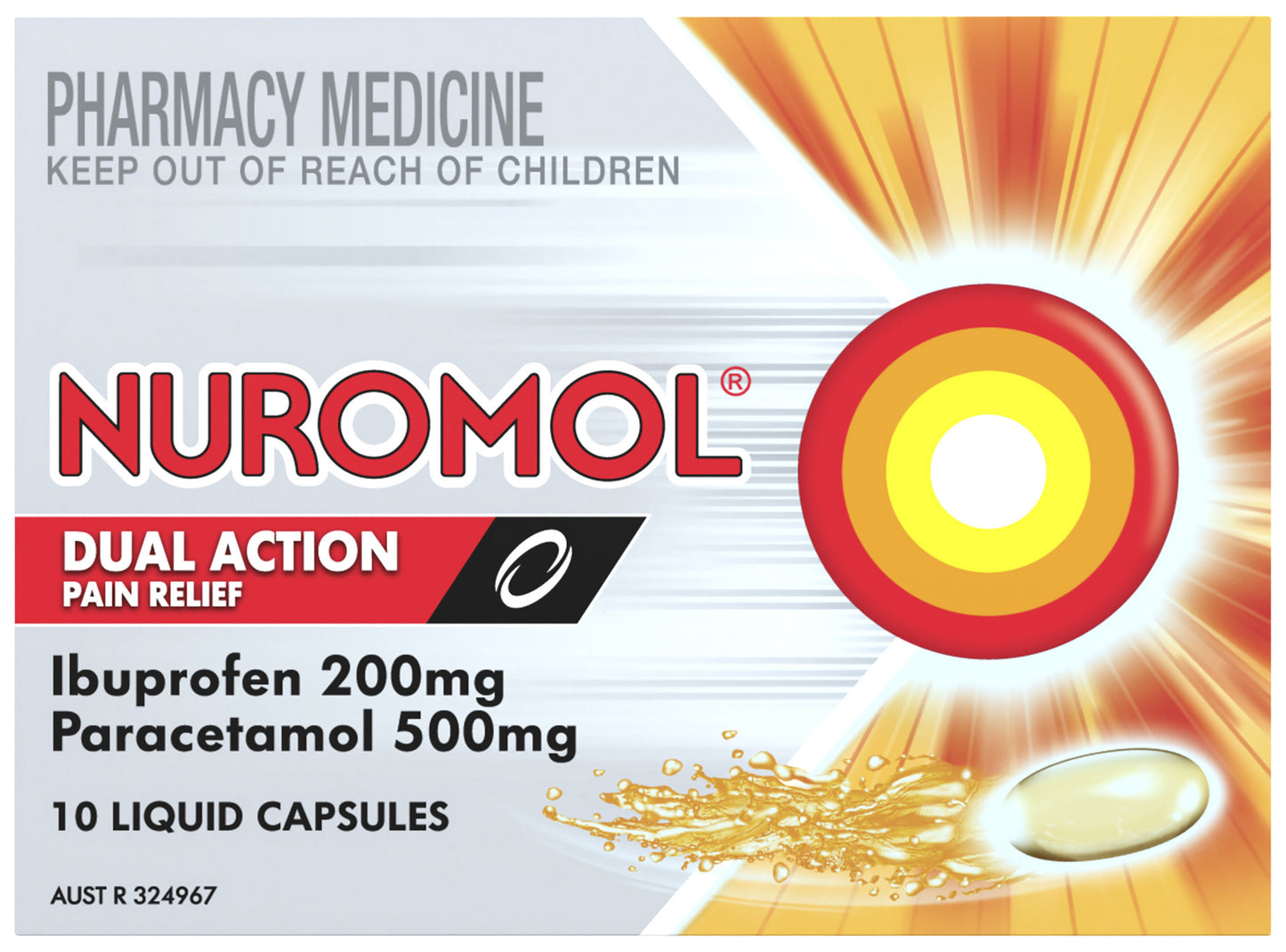 Nuromol Strong Pain Relief Liquid Capsules 200mg Ibuprofen/500mg Paracetamol 10 pack