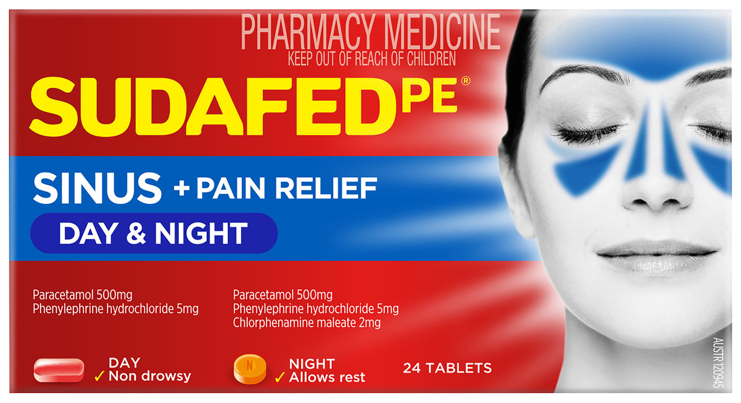 Sudafed PE Sinus + Pain Relief Day & Night Tablets 24 Pack