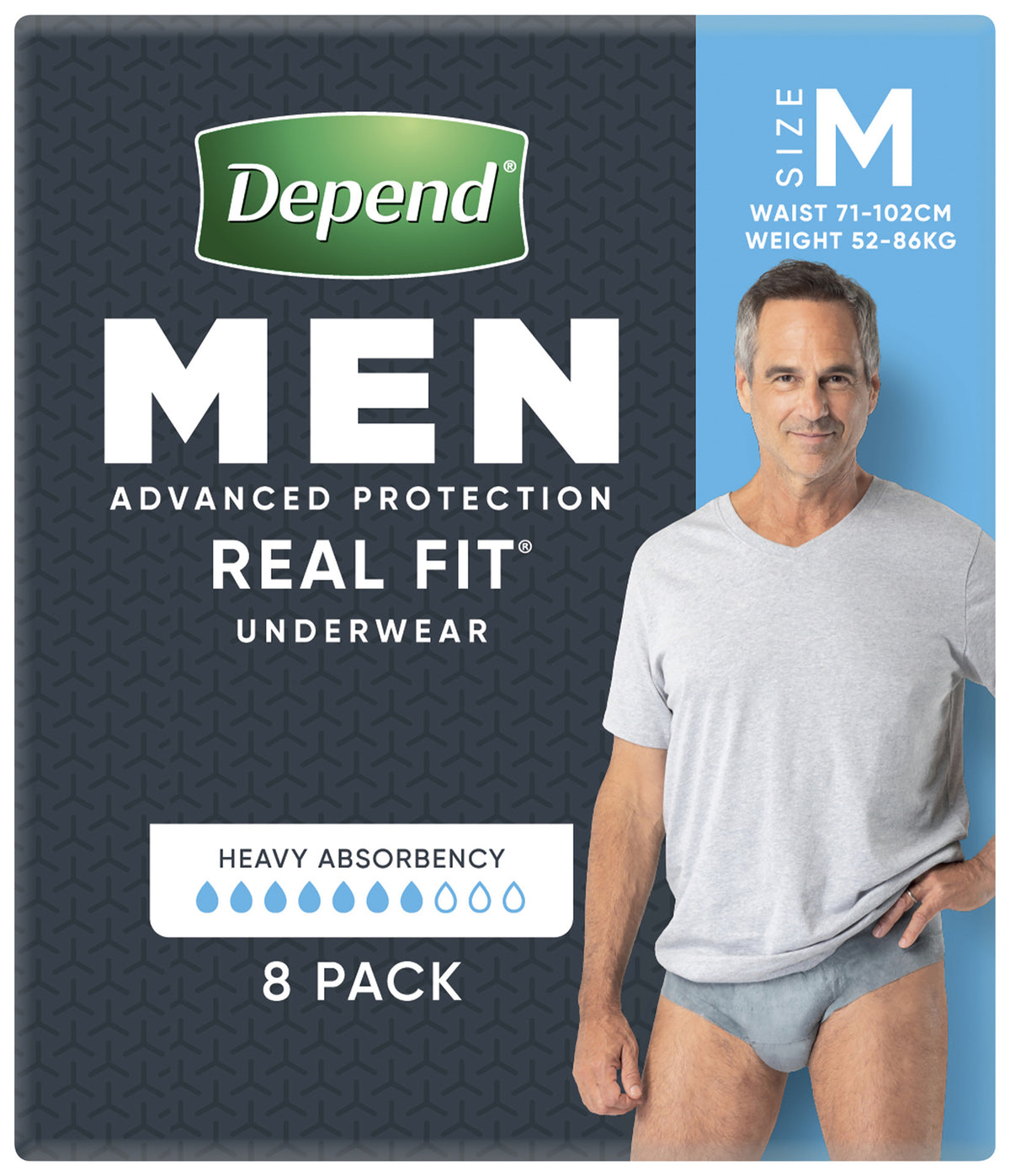 Depend Real Fit Incontinence Underwear Men Medium 8 Pack