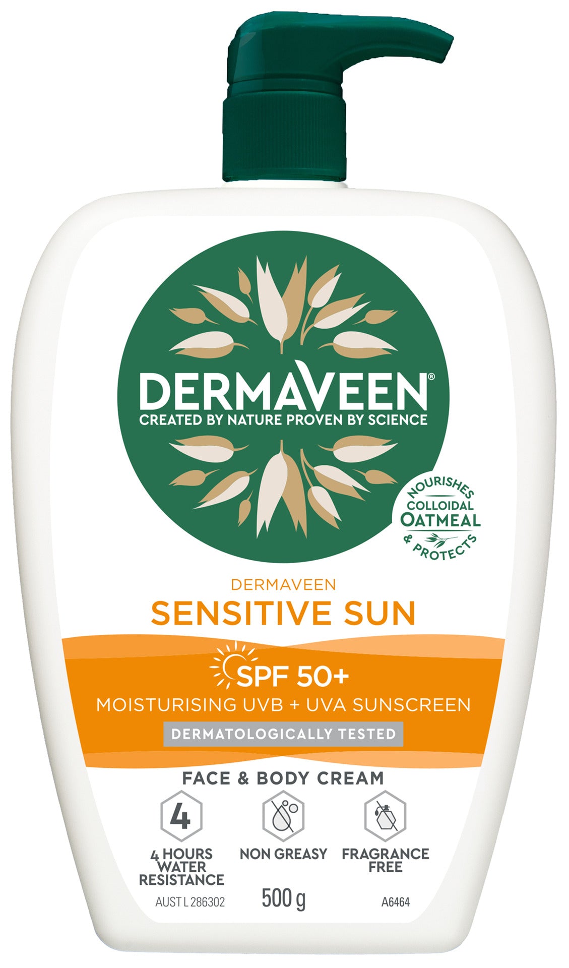 DermaVeen Sensitive Sun SPF 50+ Moisturising UVB + UVA Sunscreen 500g