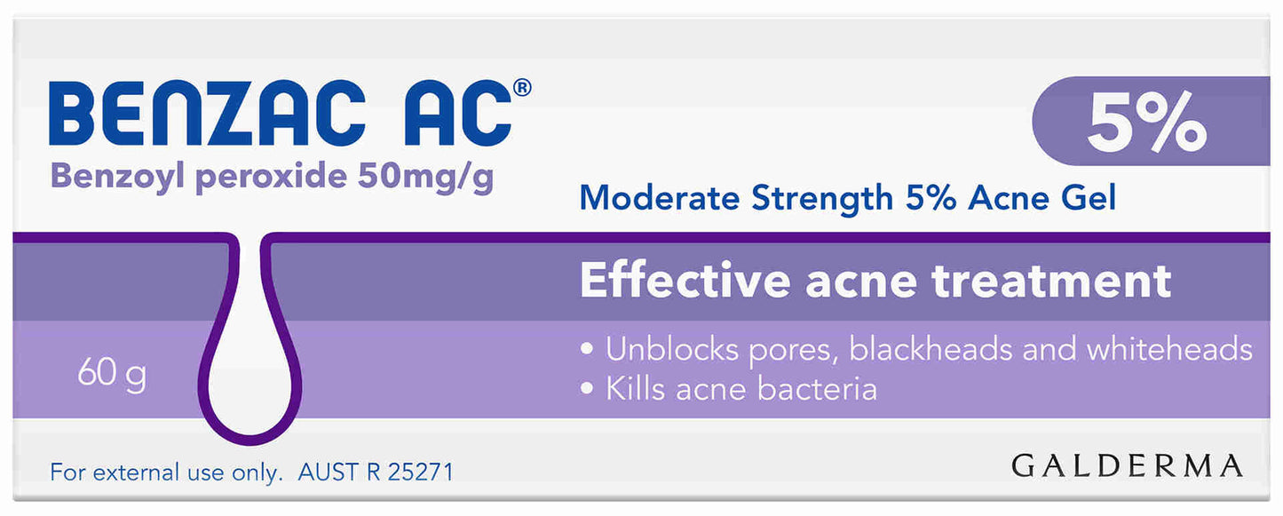 Benzac AC Moderate Strength 5% Acne Gel 60g, Acne Treatment