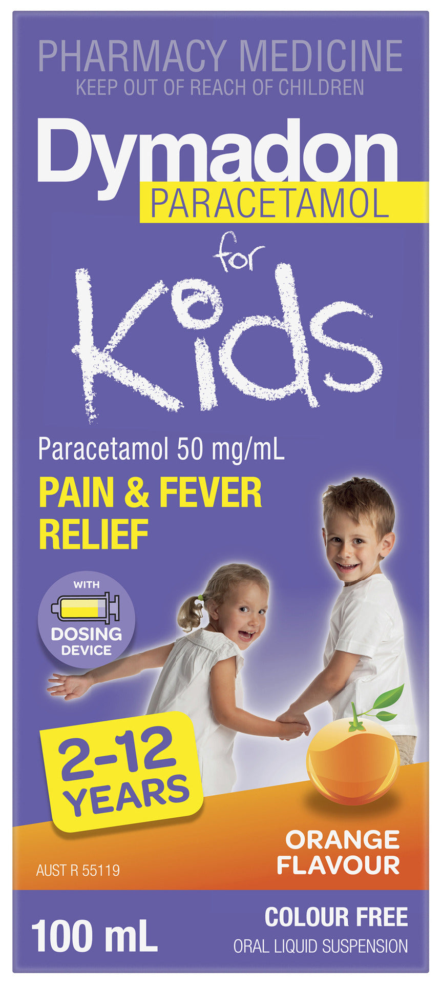 Dymadon Paracetamol for Kids 2-12yrs ORANGE 100mL