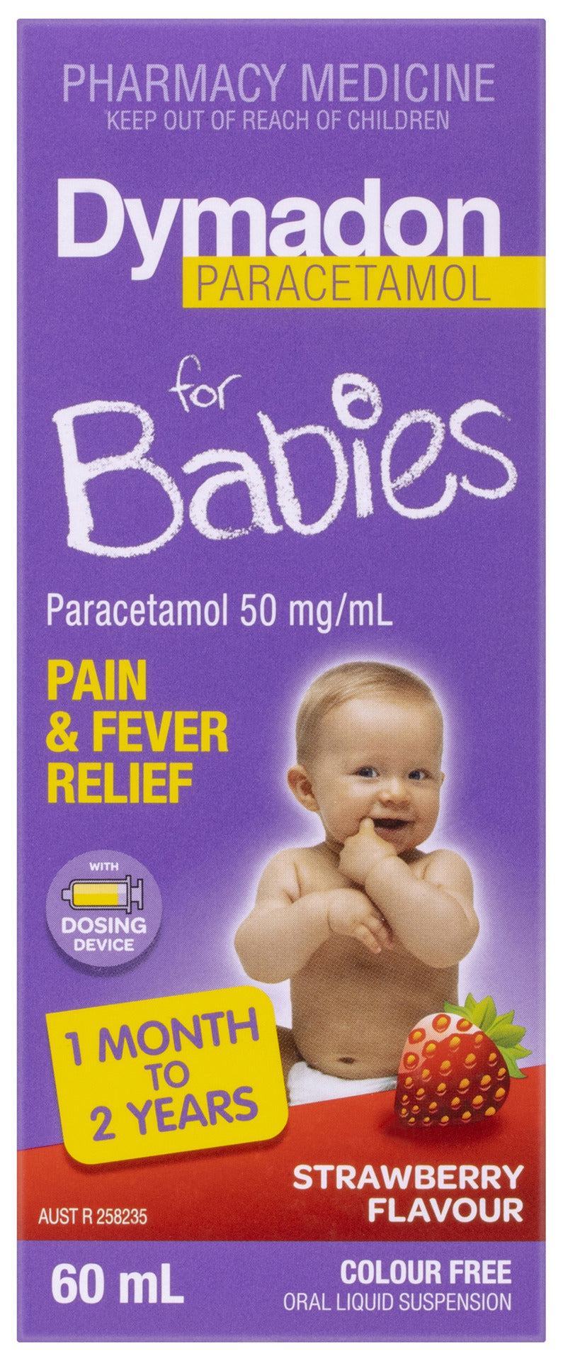 Dymadon Paracetamol for Babies 1mth-2yrs STRAWBERRY 60mL