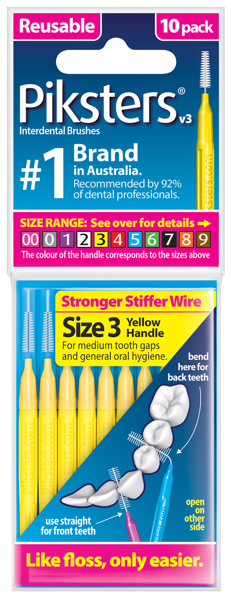 Piksters Interdental Brushes Yellow Size 3 10pk