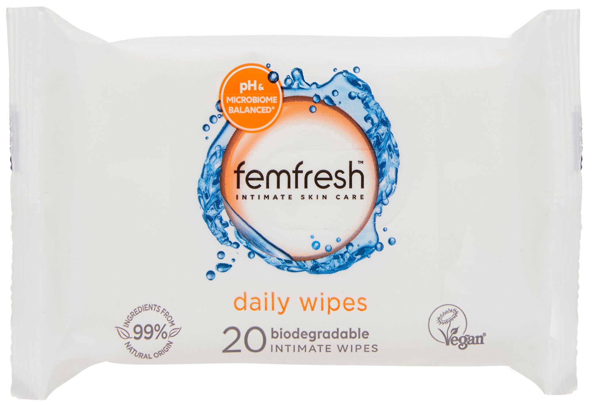 femfresh Daily Intimate Wipes for Travel and to Freshen up without water 20 Pack