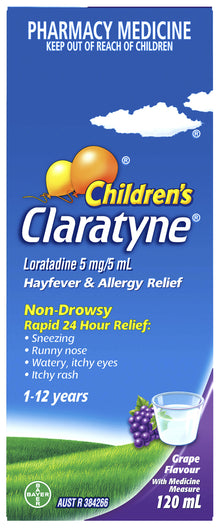 Children's Claratyne Allergy & Hayfever Relief Syrup Grape Flavour 120mL