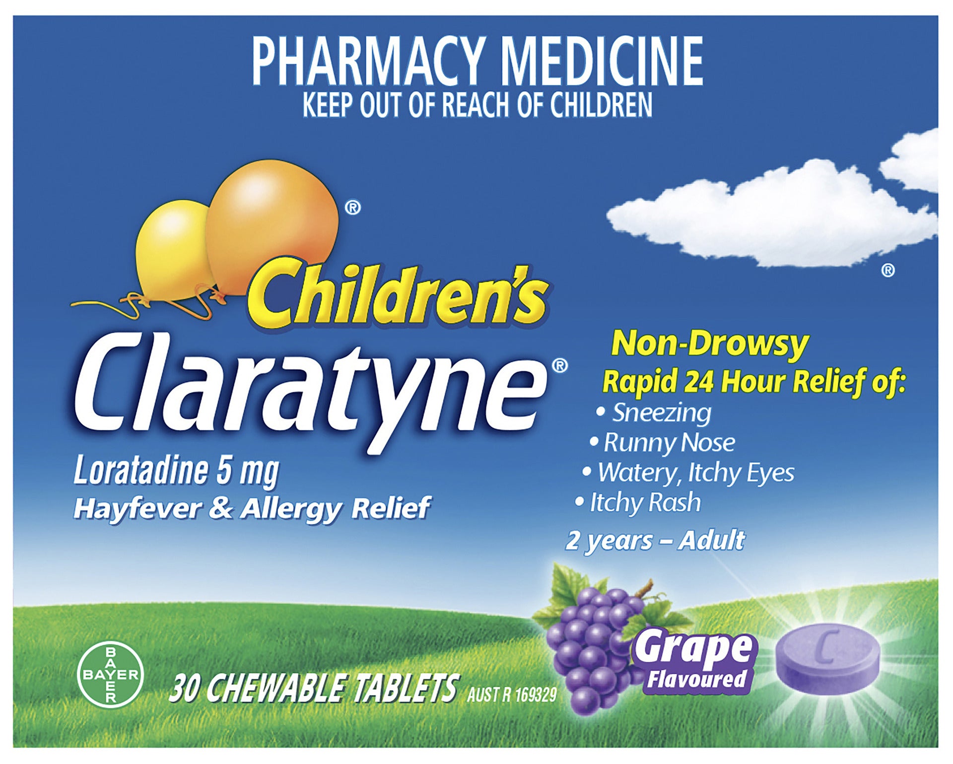 Children's Claratyne Allergy & Hayfever Relief Antihistamine Grape Chewable Tablets 30 pack