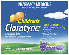 Children's Claratyne Allergy & Hayfever Relief Antihistamine Grape Chewable Tablets 30 pack