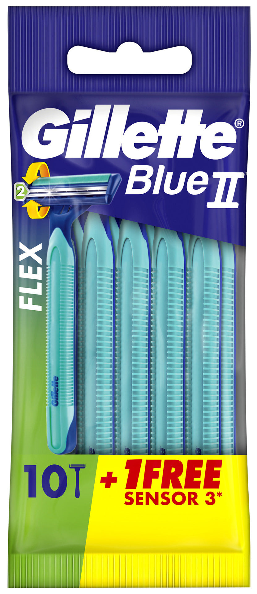 Gillette BlueII Plus Pivot 10 count + 1 Free Gillette Sensor 3 Comfort Disposable Razors