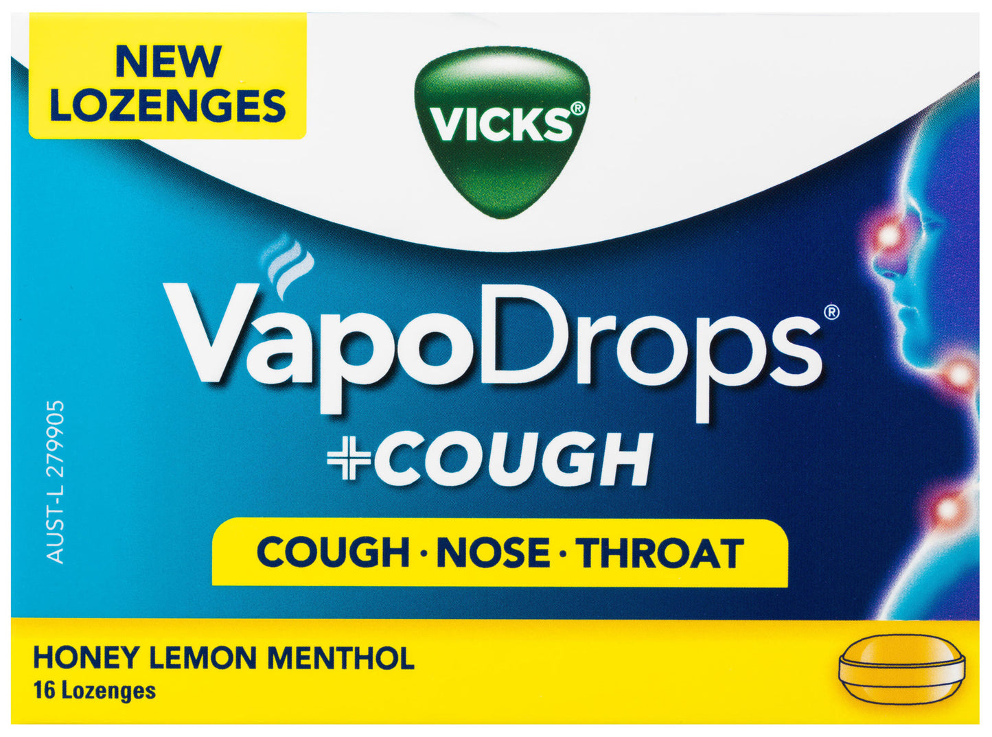 VICKS VapoDrops +COUGH Honey Lemon Menthol 16 Lozenges