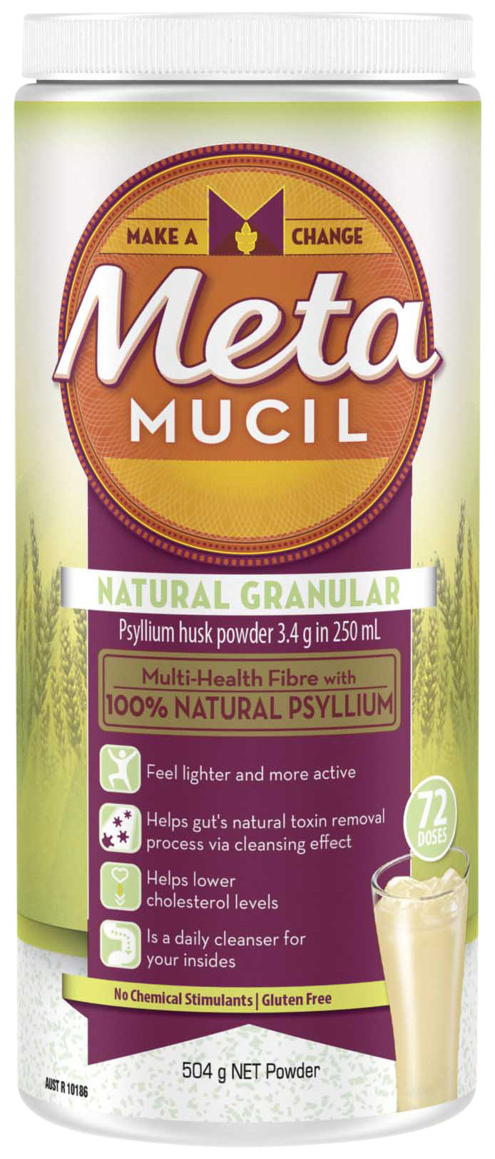 Metamucil Multi-Health Fibre with 100% Psyllium Natural Psyllium Natural Granular 72 Doses
