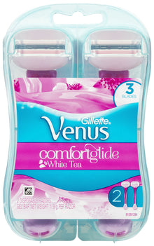 Gillette Venus ComfortGlide Disposable Razors for Women, 2 Count, White Tea Scented Moisture Bars