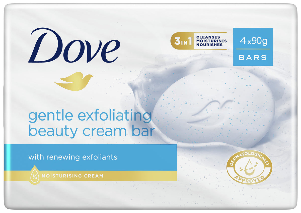 Dove Beauty Cream Bar for soft, smooth, healthy-looking skin Gentle Exfoliating with 1/4