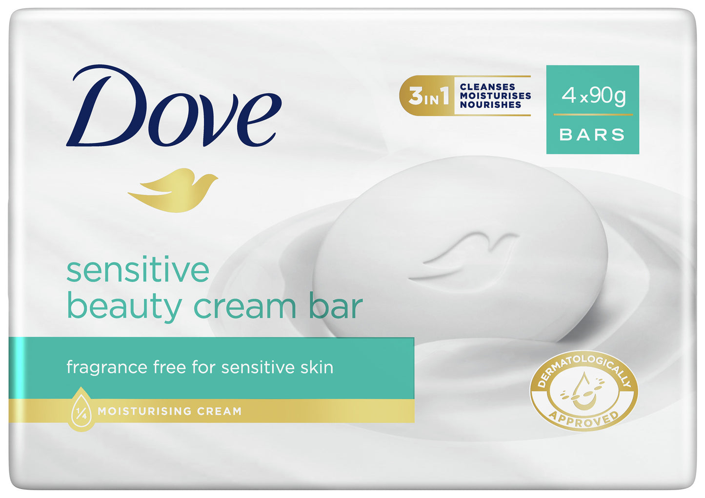 Dove Beauty Cream Bar for soft, smooth, healthy-looking skin Sensitive with 1/4 moisturising cream