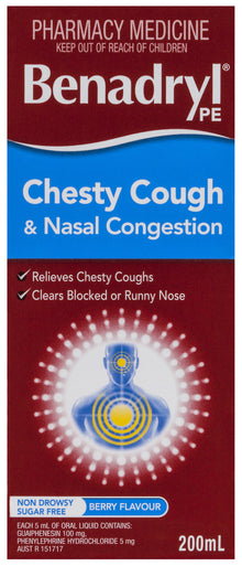 Benadryl PE Chesty Cough & Nasal Congestion Liquid Berry Flavour 200mL