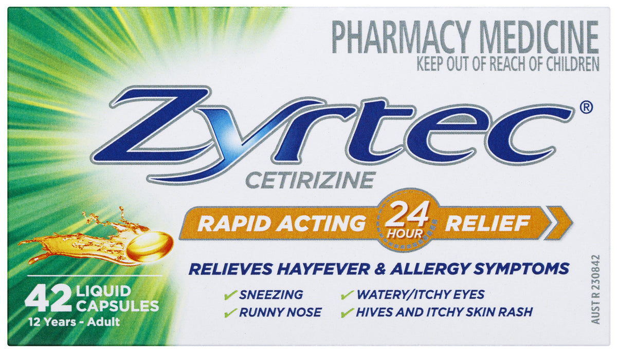 Zyrtec Rapid Acting Hayfever & Allergy Relief Antihistamine Liquid Capsules 42 Pack