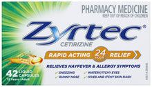 Zyrtec Rapid Acting Hayfever & Allergy Relief Antihistamine Liquid Capsules 42 Pack