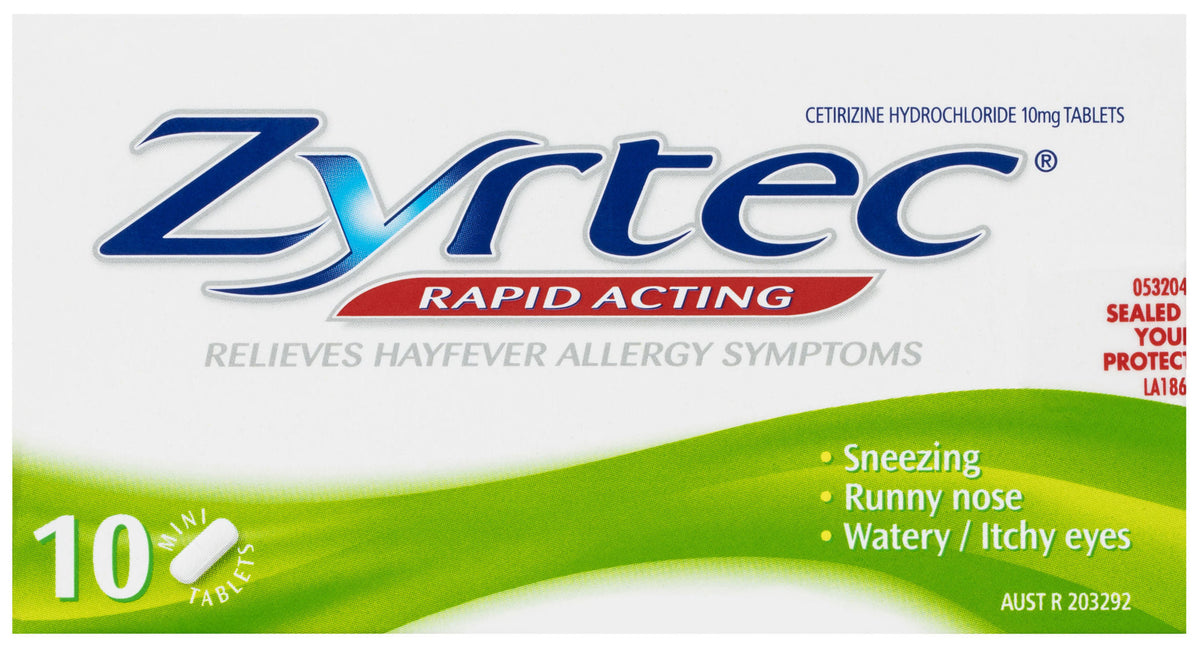 Zyrtec Rapid Acting Hayfever Allergy Relief Antihistamine Mini Tablets 10 Pack