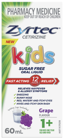 Zyrtec Kids Allergy & Hayfever Relief Antihistamine Grape Liquid 60mL