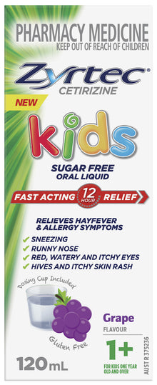 Zyrtec Kids Allergy & Hayfever Relief Antihistamine Grape Liquid 120mL