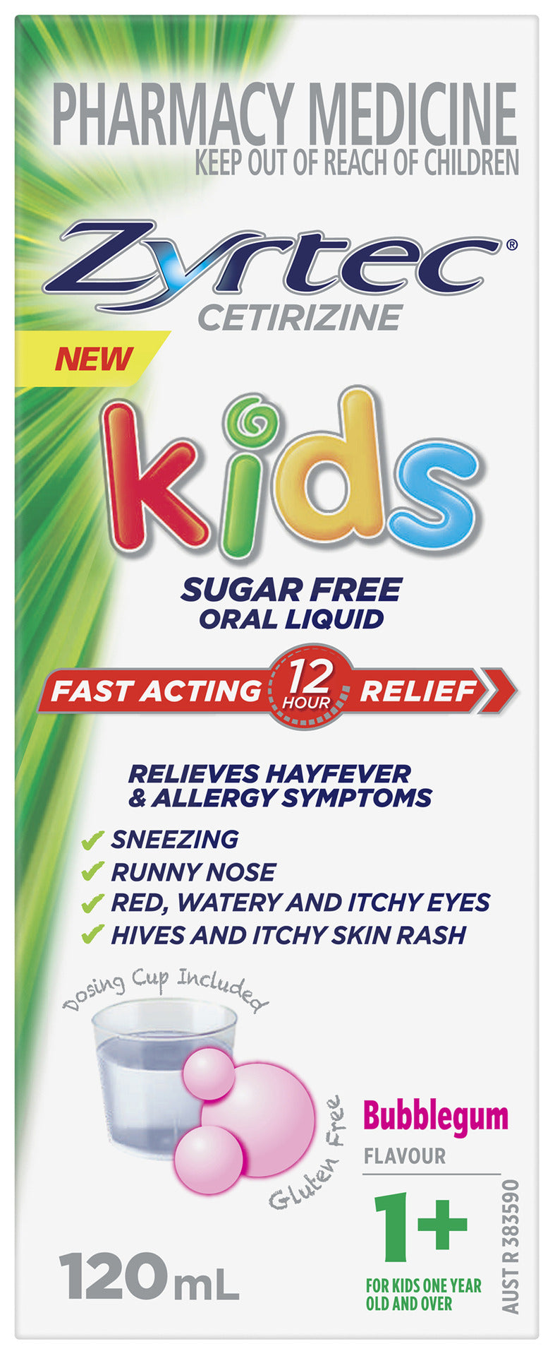 Zyrtec Kids Allergy & Hayfever Relief Antihistamine Bubblegum Liquid 120mL