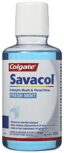 Colgate Savacol Antiseptic Mouth and Throat Rinse Mouthwash, 300mL, Fresh Mint
