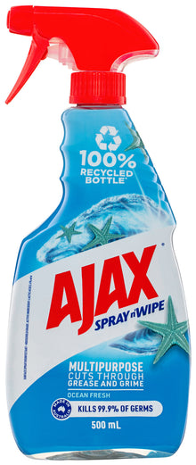 Ajax Spray n' Wipe Multi-Purpose Cleaner Trigger, Antibacterial Disinfectant, 500mL, Ocean Fresh