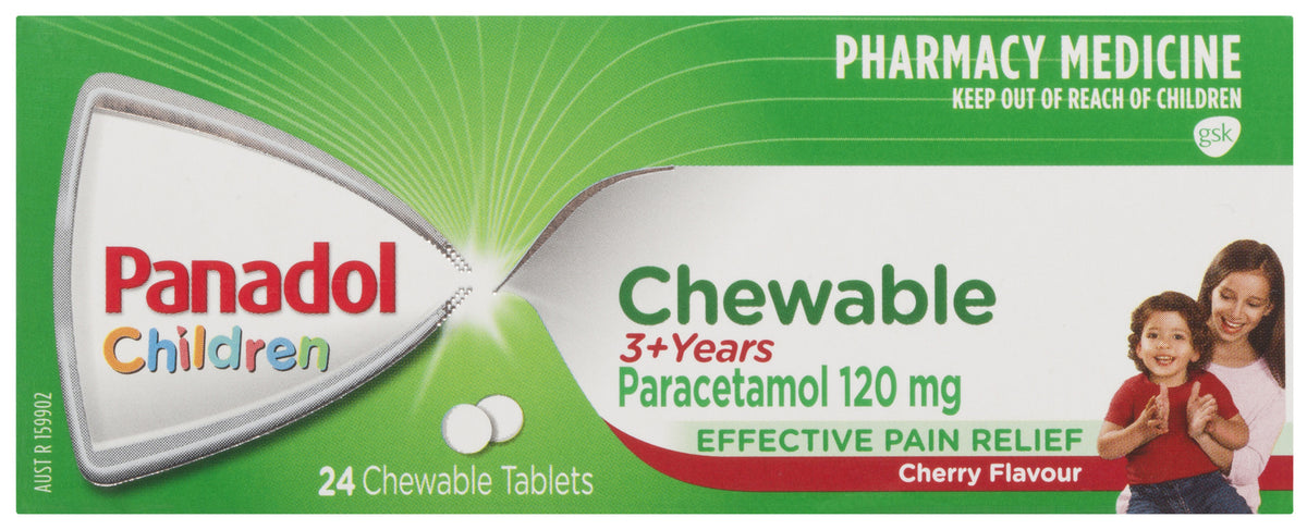 Panadol Children Chewable Tablets 3+ Years, Cherry Flavour, 24 Tablets