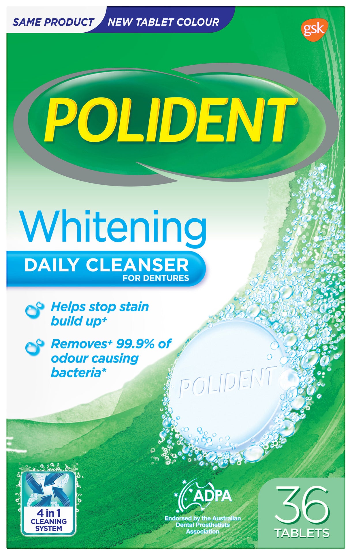 Polident Whitening Daily Cleanser for Dentures 36 Tablets