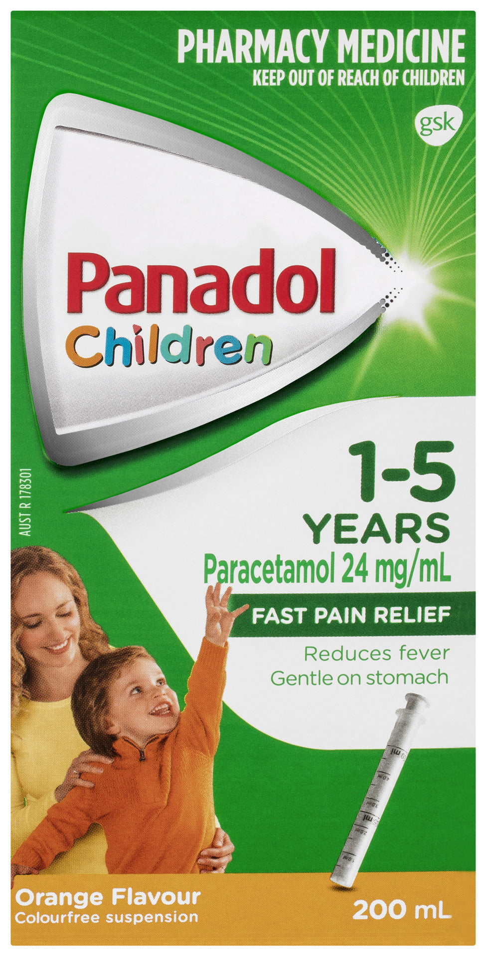 Panadol Children 1-5 years Colourfree Suspension, Orange Flavour, 200mL