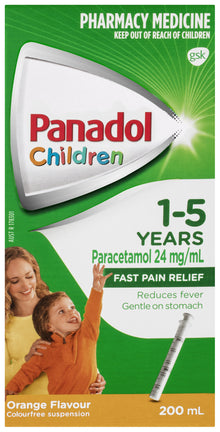 Panadol Children 1-5 years Colourfree Suspension, Orange Flavour, 200mL