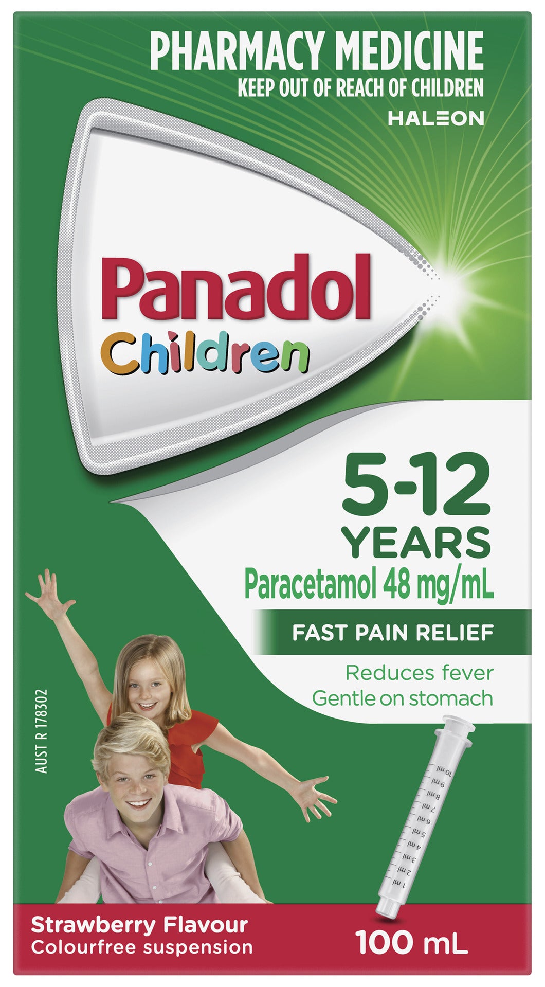 Panadol Children 5-12 Years Suspension, Fever & Pain Relief, Strawberry Flavour, 100 mL
