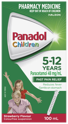 Panadol Children 5-12 Years Suspension, Fever & Pain Relief, Strawberry Flavour, 100 mL