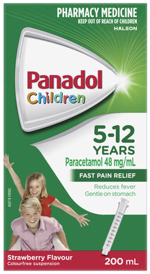 Panadol Children 5-12 Years Suspension, Fever & Pain Relief, Strawberry Flavour, 200 mL