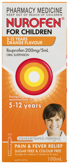 Nurofen For Children 5-12yrs Pain and Fever Relief Concentrated Liquid 200mg/5mL Ibuprofen Orange