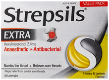 Strepsils Extra Honey and Lemon Fast Numbing Sore Throat Pain Relief with Anaesthetic Lozenges 36pk