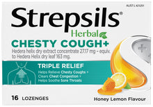 Strepsils Herbal Chesty Cough+ Triple Relief Sore Throat Lozenges Honey Lemon 16s