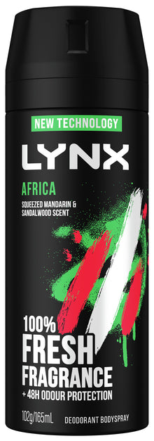 LYNX Deodorant Body Spray 100% fresh fragrance & 48hr odour protection Africa 165 ml