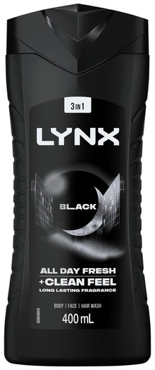 LYNX 3in1 Body Wash All day fresh + clean feel BLACK Long lasting fragrance 400 ML