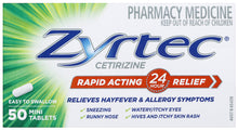 Zyrtec Rapid Acting Hayfever & Allergy Relief Antihistamine Mini Tablets 50 Pack