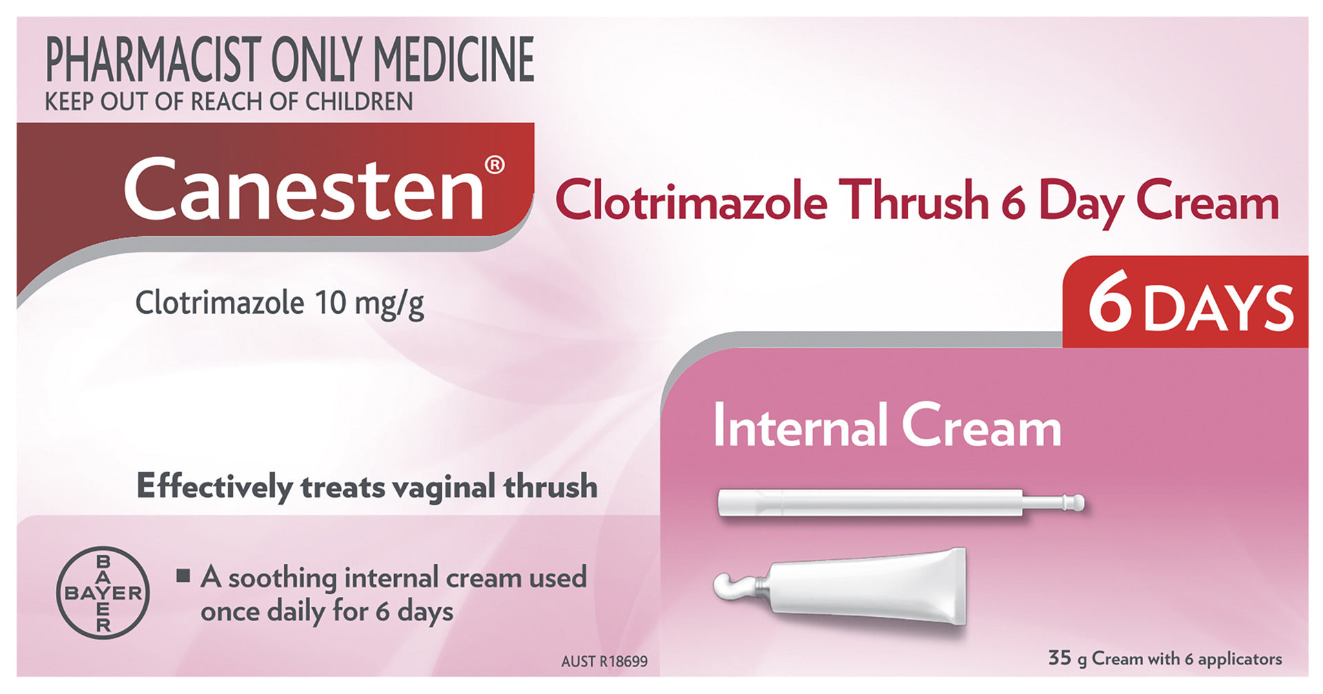 Canesten 6 Day Thrush Treatment Internal Soothing Cream 35g