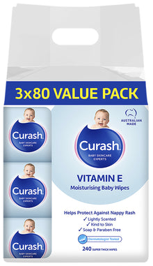 Curash Vitamin E Baby Wipes 3 x 80 Pack