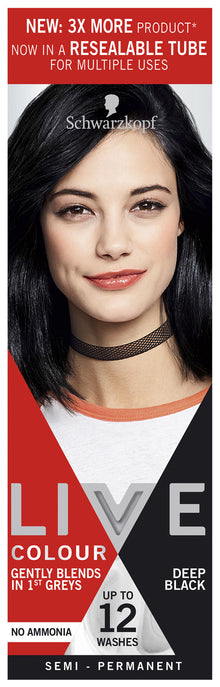 Schwarzkopf Live Colour Black Hair Dye Deep Black Semi Permanent 75mL