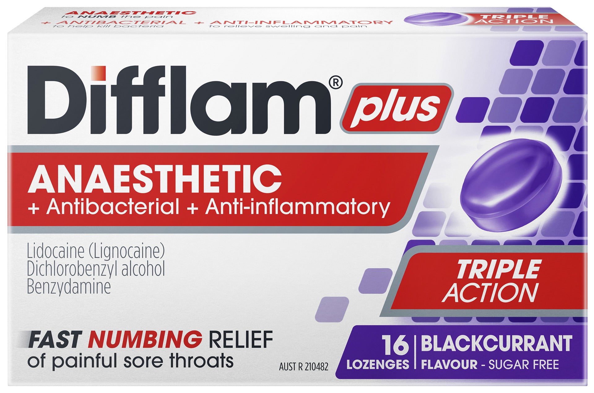 Difflam Plus Anaesthetic Sore Throat Pack Blackcurrant Flavour 16 Pack